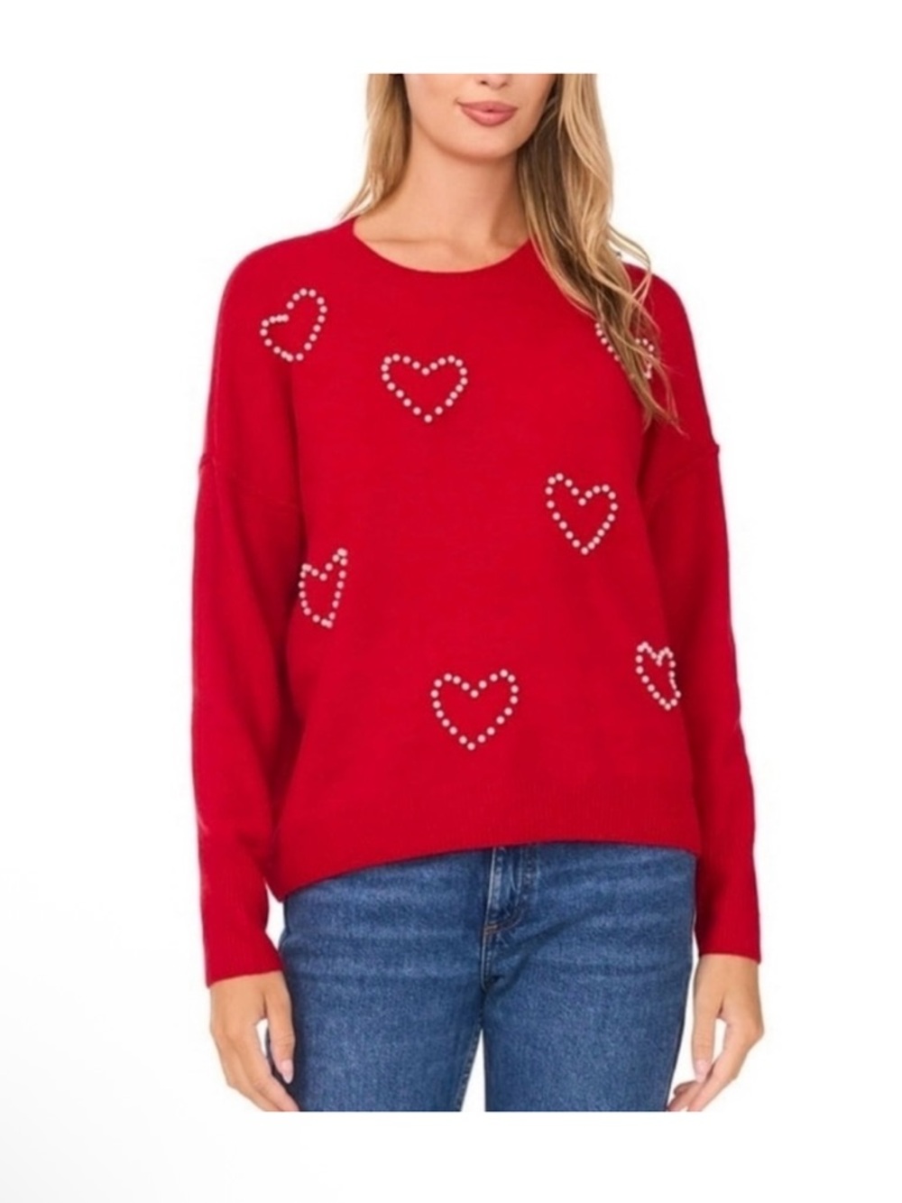 Vince Camuto Red Pearl Heart Embellished Women's Sweater XS - NWT